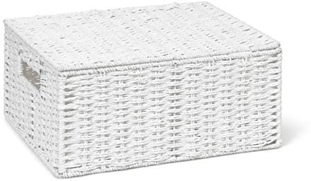 ARPAN 2 x Paper Rope Storage Hamper Basket With Lid - Ideal For Home/Office & Gifts Hamper - White (Large)