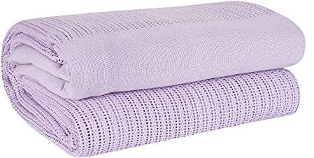 EHC Cotton Soft Hand Woven Reversible Lightweight Adult Cellular Blanket, King Size 230 cm x 250 cm, Lavender