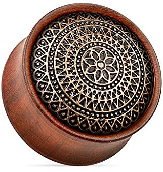 Tapsi´s Coolbodyart® Double Flare Plug Rosen Holz Organic Tribal Blume Gittermuster 6mm