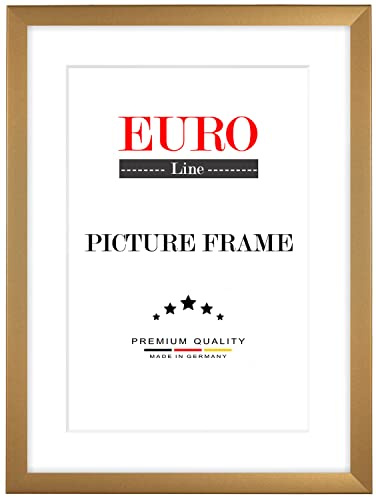 EUROLine35 Holz Bilderrahmen 30 x 42 cm nach Maß - Farbe: Gold Schlicht | Größe wählbar | mit Antireflex Acrylglas | Rahmen für Foto | Poster | Puzzle