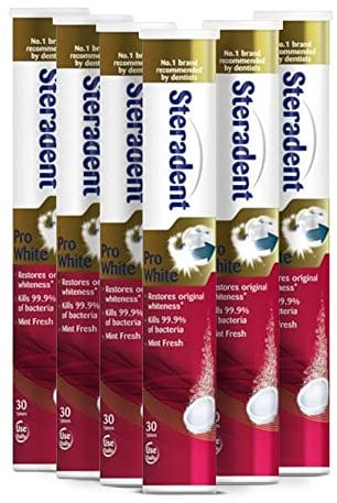 Steradent SIX PACKS of Pro White Denture Cleanser 30 Tablets by