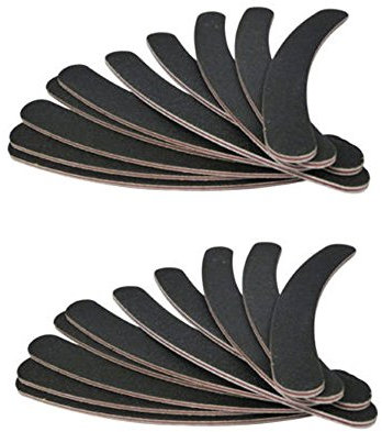 Cascove 20 Pack Of Double File Sided 100/180 Grit Boomerang Banana Boards Curved Nail Files Emery Gel Tips Black Curve Buffing Buffer Professional Pro Sanding Blocks Cascove Nail Art Manicure