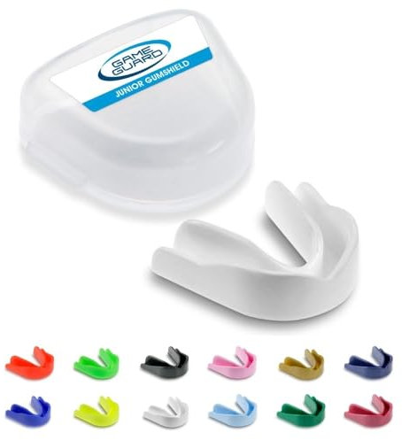 GAME GUARD - Protège-dents pour la boxe, le rugby, le hockey, le karaté, le taekwondo/protège dent pour enfant, junior de 8, 9, 10, 11, 12 ans. Approuvé CE - Protège leurs dents et leurs (Blanc)