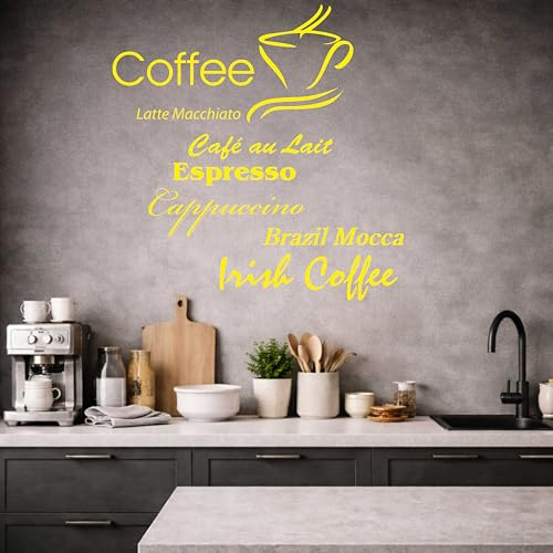 Indigos UG - Wandtattoo Kaffee gelb - 40x40 cm - Kaffeetraum Schriftzug mit Tassenmotiv und Coffee Design - Wandaufkleber für Küche & Wohnbereich