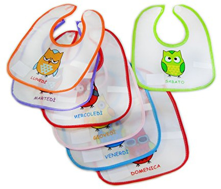 BAVOIRS für Kinder mit Die Tage der Woche – Set aus 7 Lätzchen Design Eulen