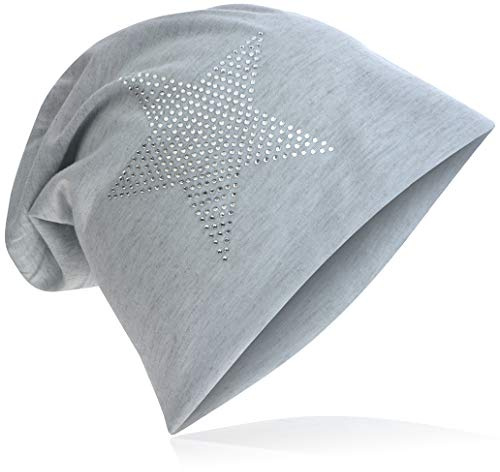 Jersey Slouch Beanie Long Mütze Stern mit Strass Stern Applikation