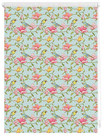 Lichtblick Klemmfix Tageslicht-Rollo mit Motiv, ohne Bohren, Blickdicht, Seitenzugrollo, Made in Germany, Birds - Grün Pink 80 x 150 cm (B x L)