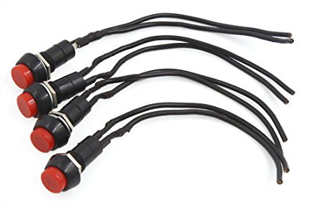 sourcing map 4Uds 10mm Enclavamiento Momentáneo Interruptor de Claxon Bocina Moto Vehículo Redondo Cableado Botón Rojo