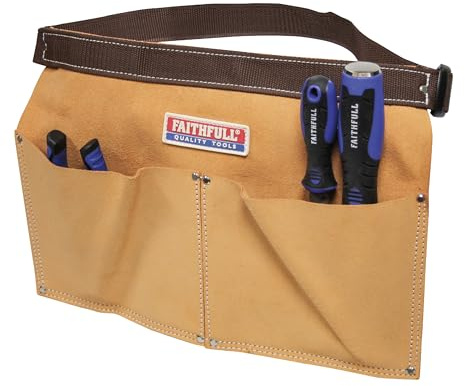 Faithfull Wildleder-Nageltasche mit Zwei Fächern – Werkzeuggürtel mit Hammerschlaufe und verstellbarem Gurtband für Zimmerleute, Dachdecker und Schreiner – Hellbraun
