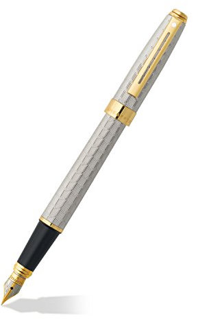 Sheaffer Prelude Signature Medium Nib Silver Plate Engraved Snake Skin Pattern with 22 Karat Gold Trim Fountain Pen