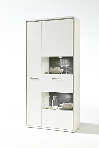 Robas Lund TRENTO Kombivitrine, MDF, Glas, ca. 94 x 201 x 38 cm, weiß hochglanz, edelstahl