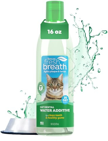 TropiClean Fresh Breath Katzenzahnreinigung - Zahnpflegelösung bei schlechtem Atem - Mundspülung als Zusatz zum Trinkwasser - Reinigt die Zähne, Für Katzen, 473ml