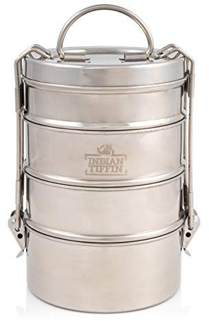 Boîte à Lunch Tiffin Moyenne en Acier Inoxydable Indian-Tiffin à 4 Niveaux