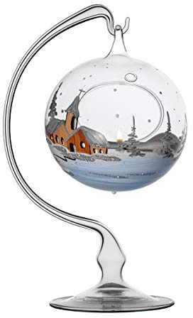 Windlicht Glaskugel fürTeelicht mit Glasständer handbemalt & mundgeblasen Lauscha (Blau)