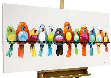 KunstLoft Leinwandbild | 100% HANDGEMALT | 120x60cm | Gemälde 'Freunde fürs Leben' | Papagei | Bunt | Wandbild Wohnzimmer