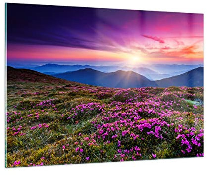 Moderne Impression sur Verre 100x70cm Image Tableau en Verre Decoration Murale Prairie Montagne Ciel Paysage Grand Tableaux Decoratifs Muraux Chambre Horizontal Deco Cadre Salon Art GAA100x70-2719