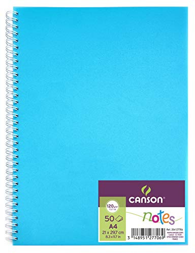 Canson Notizbuch mit 50 Blatt und Zeichnungen, 120 g, Spiralbindung, Polypro-Einband, Blau, 5 Stück