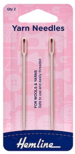 Hemline H211 | Large Eye Plastic Yarn Hand Sewing Needles | Pack Of 2