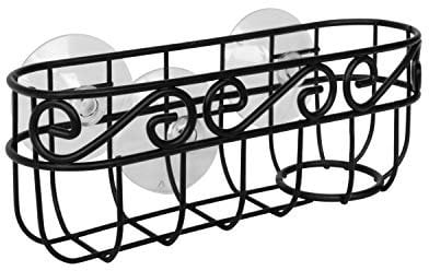 Spectrum Diversified Scroll Brush & Sponge Holder Dish Sponge Cradle With Brush Holder & Suction Cups, Stylish Kitchen Sink Organizer, Black