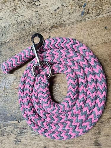Jumbo Führstrick Baumwolle 2 Meter - extra stabil - mit Karabiner/Farbe: grau-pink