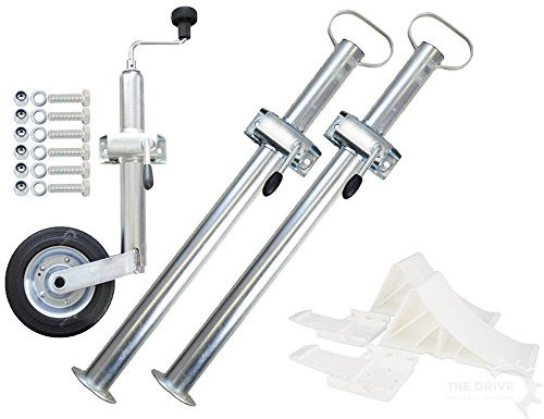 The Drive | Anhänger Zubehör Set 5 | inkl. Stützrad mit Stahlfelge, Halter für Rohrstützen, Unterlegkeile und mehr | ideal für kleine bis mittlere Anhänger