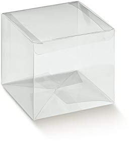 Fausto 10 STÜCK Gastgeschenk Kartonage AUTOMATICO Trasparente, transparent, 120 x 120 x 150, Geschenkschachtel Verpackung für Gastgeschenke Hochzeitsmandeln Pralinenschachtel