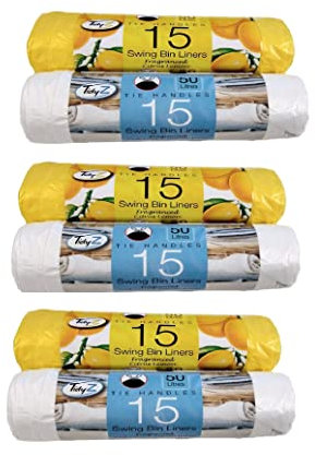 Scented Swing Bin Liners 90 Tie Handle Bin Liners 50L Bin Bags Lemon Fresh Linen