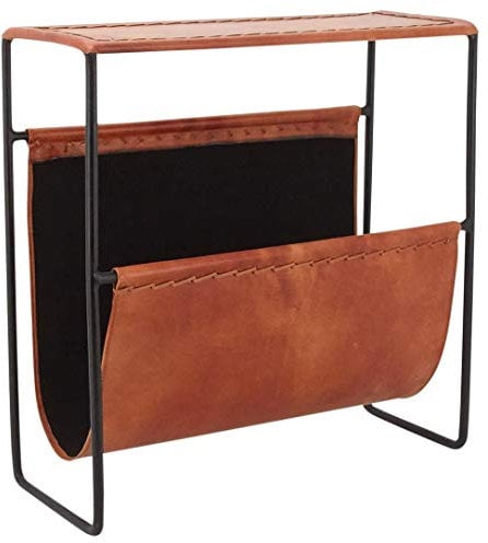 Porte-revues en métal et cuir de chèvre