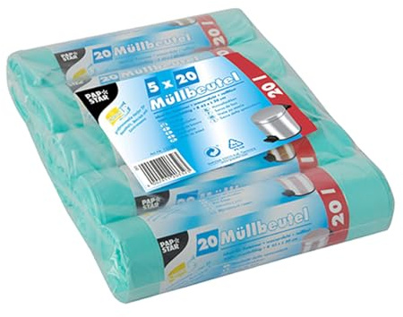 Papstar 1 Karton = 100x20 Müllbeutel, HDPE 20 l 50 cm x 45 cm mint 12332