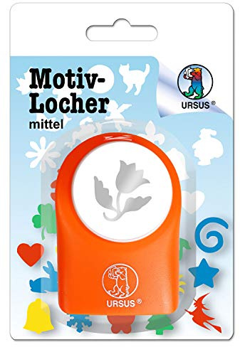 Ursus 19520043 - Motivlocher mittel, Glockenblume, aus orangenem Kunststoff mit Metallstanze, Durchmesser ca. 25,4 mm, für Papierqualitäten von 160-220 g/qm, mit Druckknopffunktion