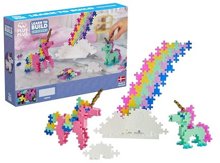 Plus-Plus 3908 Geniales Konstruktionsspielzeug, Learn to Build, Einhörner, Kreativ-Bausteine, 275 Teile