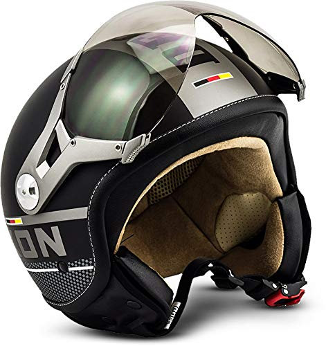 Soxon® SP-325 Plus „Black“ · Jet-Helm · Motorrad-Helm Roller-Helm Scooter-Helm Moped Mofa-Helm Chopper Retro Vespa Vintage Pilot Biker Helmet · ECE 22.05 Visier Schnellverschluss Tasche S (55-56cm)