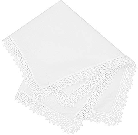 Milesky Damen Taschentuch mit Häkelspitze Weiß 100% Baumwolle Größe 30x30cm (CH01)
