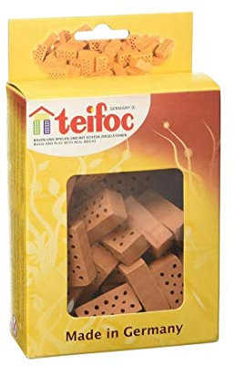 teifoc Mini Ziegelsteine - Steinbaukasten Zubehör 906601, Backsteine Rot, 32 Stück, Miniatur Ziegelsteine für Modellbau, zum Basteln für Kinder ab 3 Jahren und Erwachsene, Wichtelhaus Steine