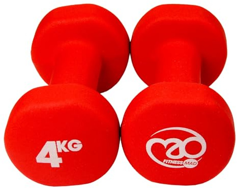 Fitness Mad Neoprene Dumbbells | Pair of Dumbbells | Home Exercise & Studio Use | Cast Iron Body with Neoprene Coating | Weights 0.5kg - 5kg, Multi Coloured & Black