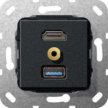 Gira 568110 Klinke M, HDMI USB 3.0 Kabelpeitsche Einsatz, schwarz matt