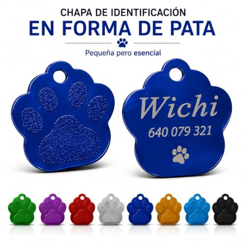 Chapa Identificación Personalizada para Perros y Gatos en Forma de PATA. Placa Identificativa Mascota Grabada Nombre Collar Colgante Medalla
