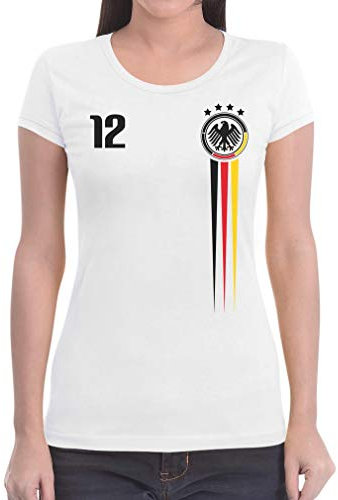 Deutschland Trikot Damen Fussball EM Shirt 2021 für Fans Fanartikel Frauen T-Shirt Slim Fit Large Weiß