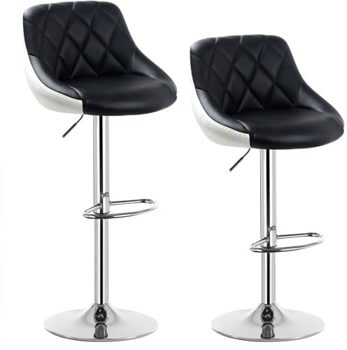 WOLTU Barhocker 2er Set, Hocker mit Lehne, höhenverstellbar drehbar, gepolsterter Kunstledersitz, rutschfestes Metallfuß, für Küche Hausbar, Schwarz, BH30sz-2
