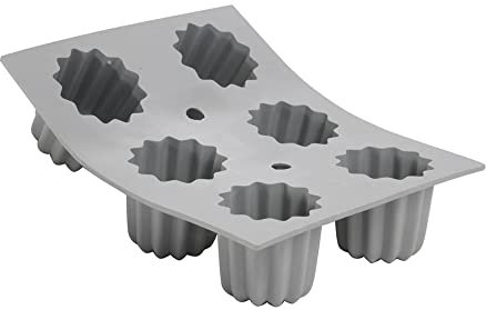 De Buyer - Plaque de 6 Canelés Bordelais ELASTOMOULE en mousse de silicone - 21 x 17,6 cm, diamètre 5,5 cm -, Gris