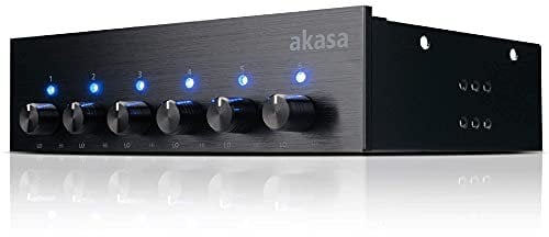 Akasa FC.SIX | 6 Channel PC Fan Controller | Fan Speed Control Front Panel | Suitable for 3-pin/4-pin Fan | PWM Fan Controller | For 5.25 inch PC Bay | Built-in LED Indicator | AK-FC-08BKV2