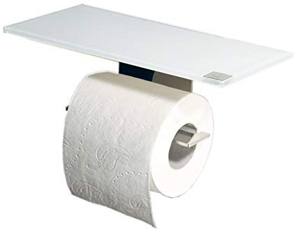 WC Rollenhalter/Toilettenpapierhalter mit weißer Abstellfläche/Ablage aus Glas/L - Made in Germany -