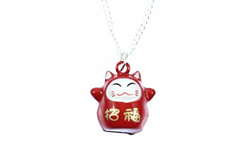 Miniblings Glückskatze Winkekatze Maneki-Neko Halskette - Handmade Modeschmuck I Kette mit Anhänger Länge: 45cm - Glücksbringer rot 19mm