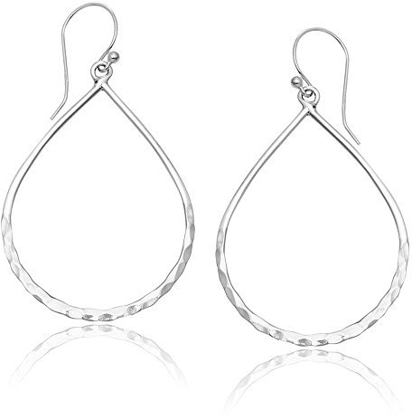 MIMI Kreolen aus 925er-Sterlingsilber, gehämmert, offene Tropfenform, Sterling Silber