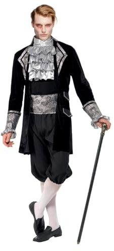 Smiffys Fever Kollektion, Barock Vampir Herrenkostüm, mit Jacke, Hose, Krawatte und Kummerbund