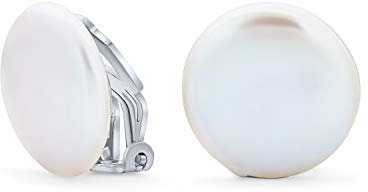 Bräutigam White Biwa Münze Süßwasser-Zuchtperle Clip On Ohrringe Für Frauen Nicht Durchbohrt Ohr .925 Sterling Silber