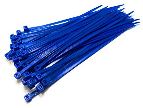 Nylon Plastic Cable Ties Long and Wide Extra Large Zip Ties Black and White wrap 50 pieces (Blue, 4.8mm x 200mm)