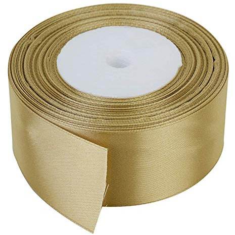 Trimming Shop Ruban Complet doré 40 mm x 25 mètres, Satin Double Face, Couleur vive, 100% Polyester, pour l'emballage de Cadeaux, la décoration, Les Loisirs créatifs, Lavable en Machine