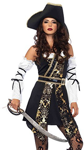 Leg Avenue 85563 4 teilig Set Meer Seeräuber, Damen Karneval Kostüm Fasching, M, schwarz/gold