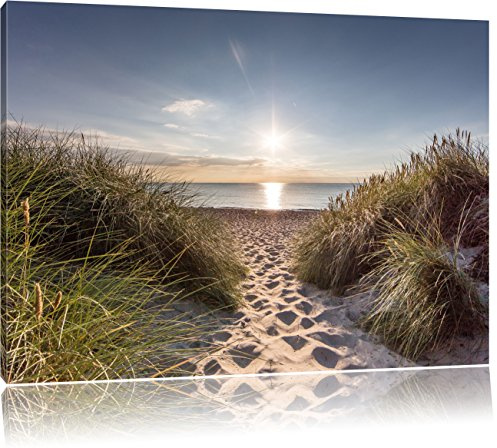 Pixxprint der Weg ins Meer, Größe: 100x70cm, Leinwandbild, fertig gespannt, Wandbild, Dekoration, Kunstdruck, kein Poster
